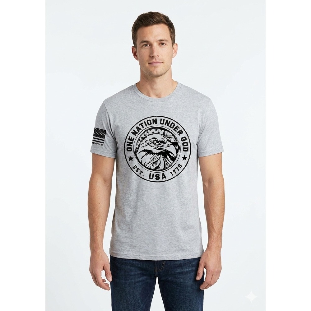 Printed Kicks One Nation Under God Eagle Graphic Tee Heather Grey Mens Large